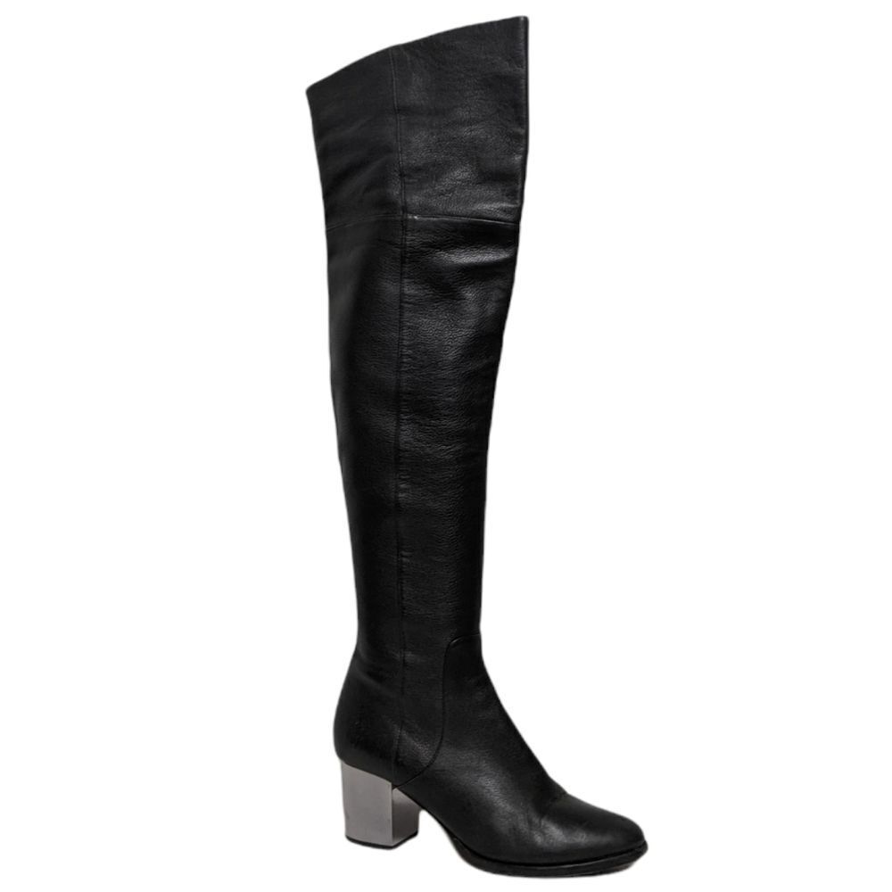 JIMMY CHOO Mercer Over the Knee OTK Leather Silver Block Heel Boots 39.5 - Picture 2 of 13